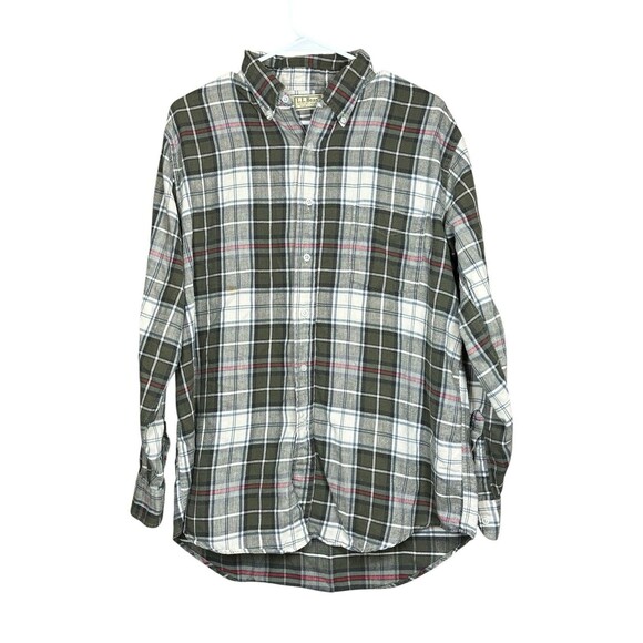 Vintage L.L. Bean Men’s L Flannel Shirt Plaid Button Down USA Made Green Cotton - Picture 1 of 11